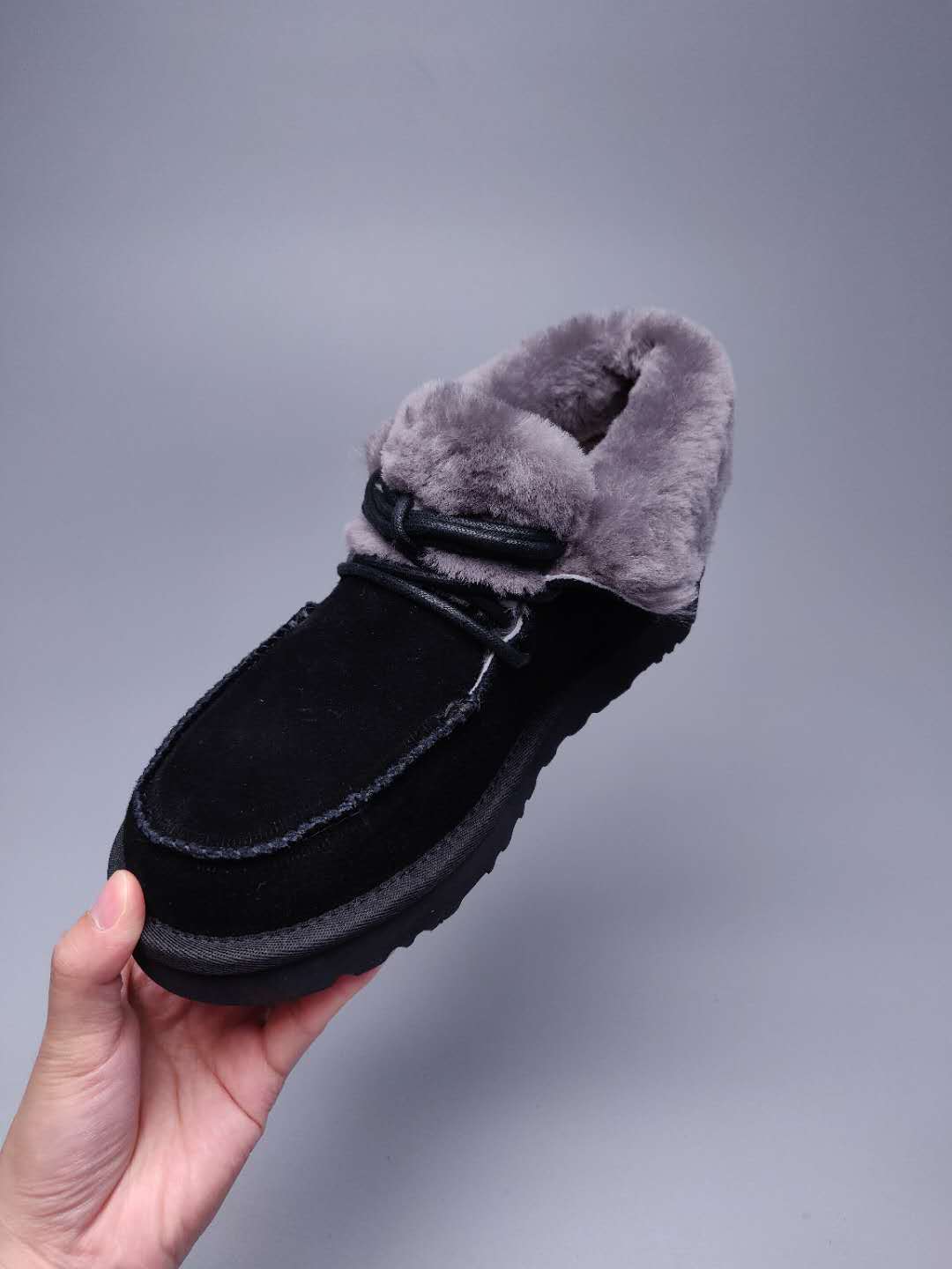 Black Fluffy Cuff Lace-Up Ankle Boots — New Arrival | In Stock