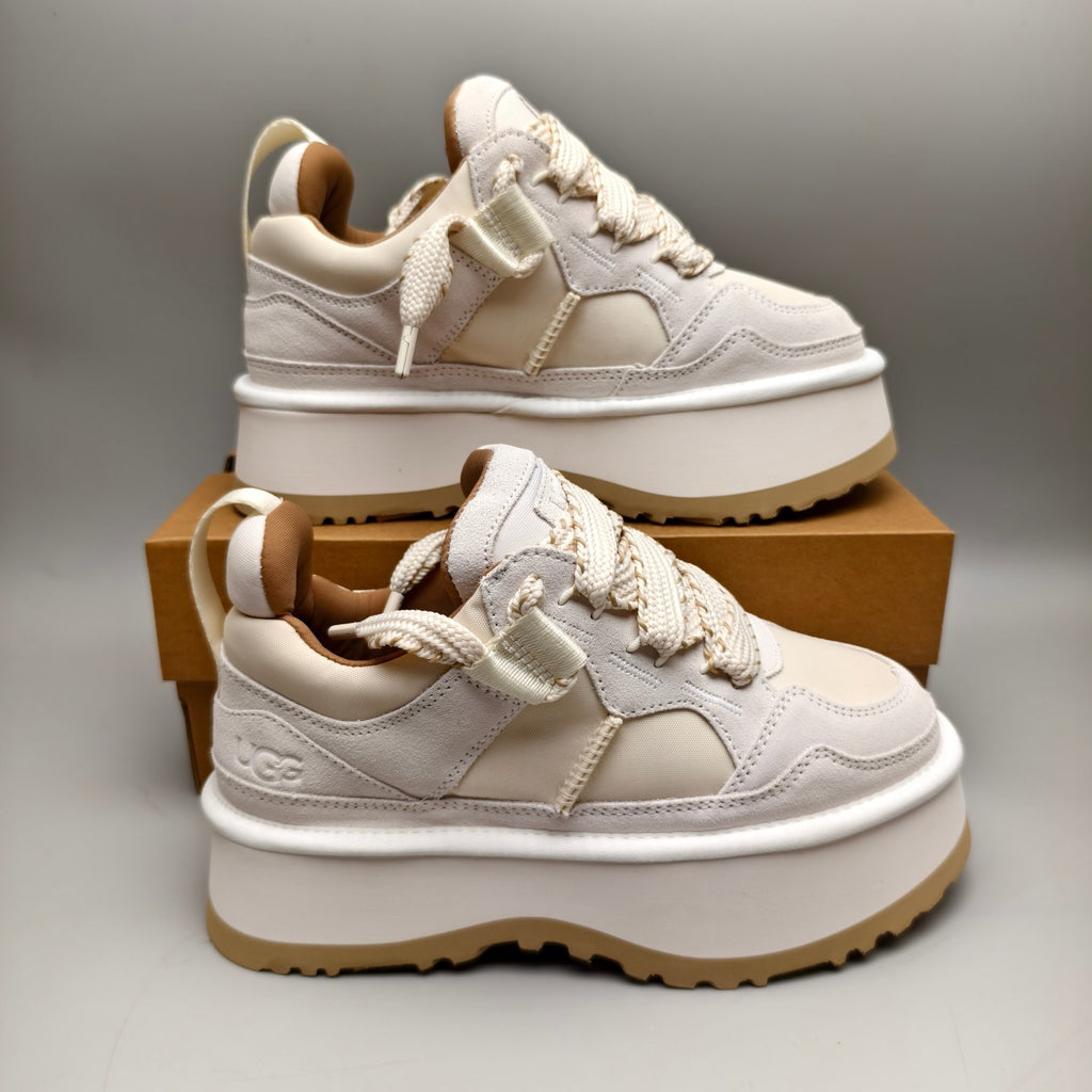 White Chunky Dad Sneakers — Lace-Up Casual | New Arrival | In Stock