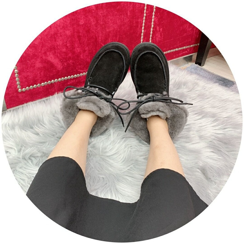 Black Fluffy Cuff Lace-Up Ankle Boots — New Arrival | In Stock
