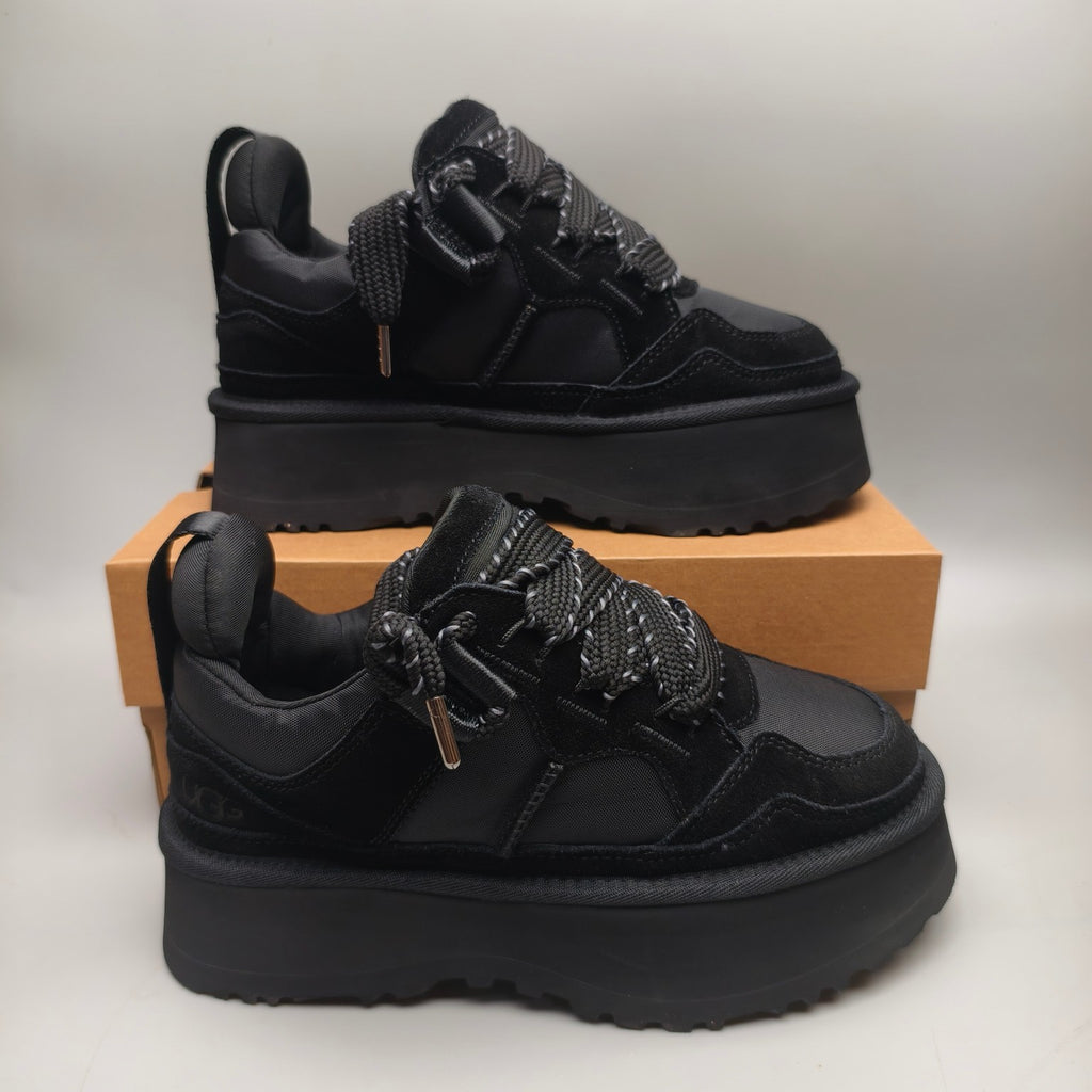 Black Chunky Sole Dad Sneakers — Lace-Up | New Arrival | In Stock