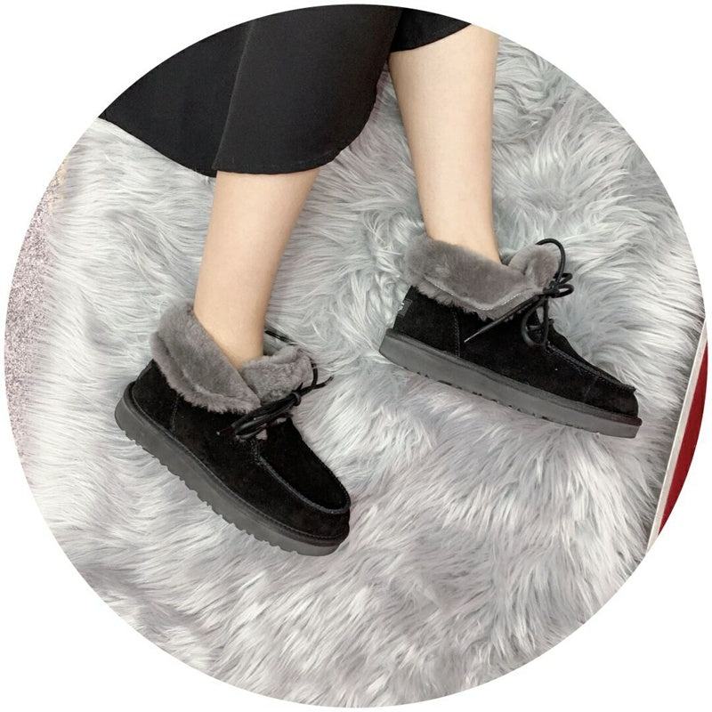Black Fluffy Cuff Lace-Up Ankle Boots — New Arrival | In Stock