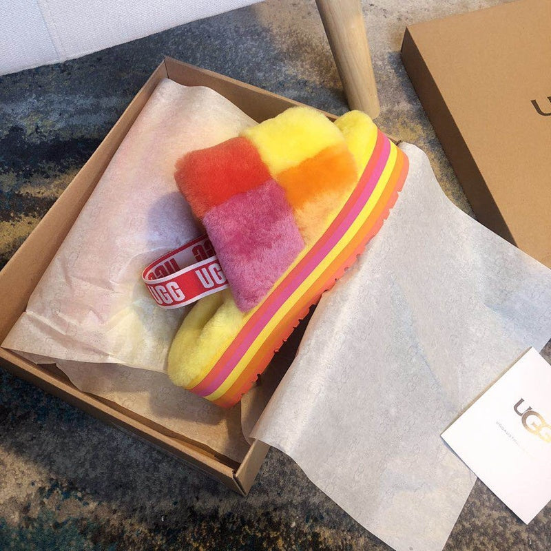 Yellow Color-Block Fluffy Platform Sandals — New Arrival | In Stock