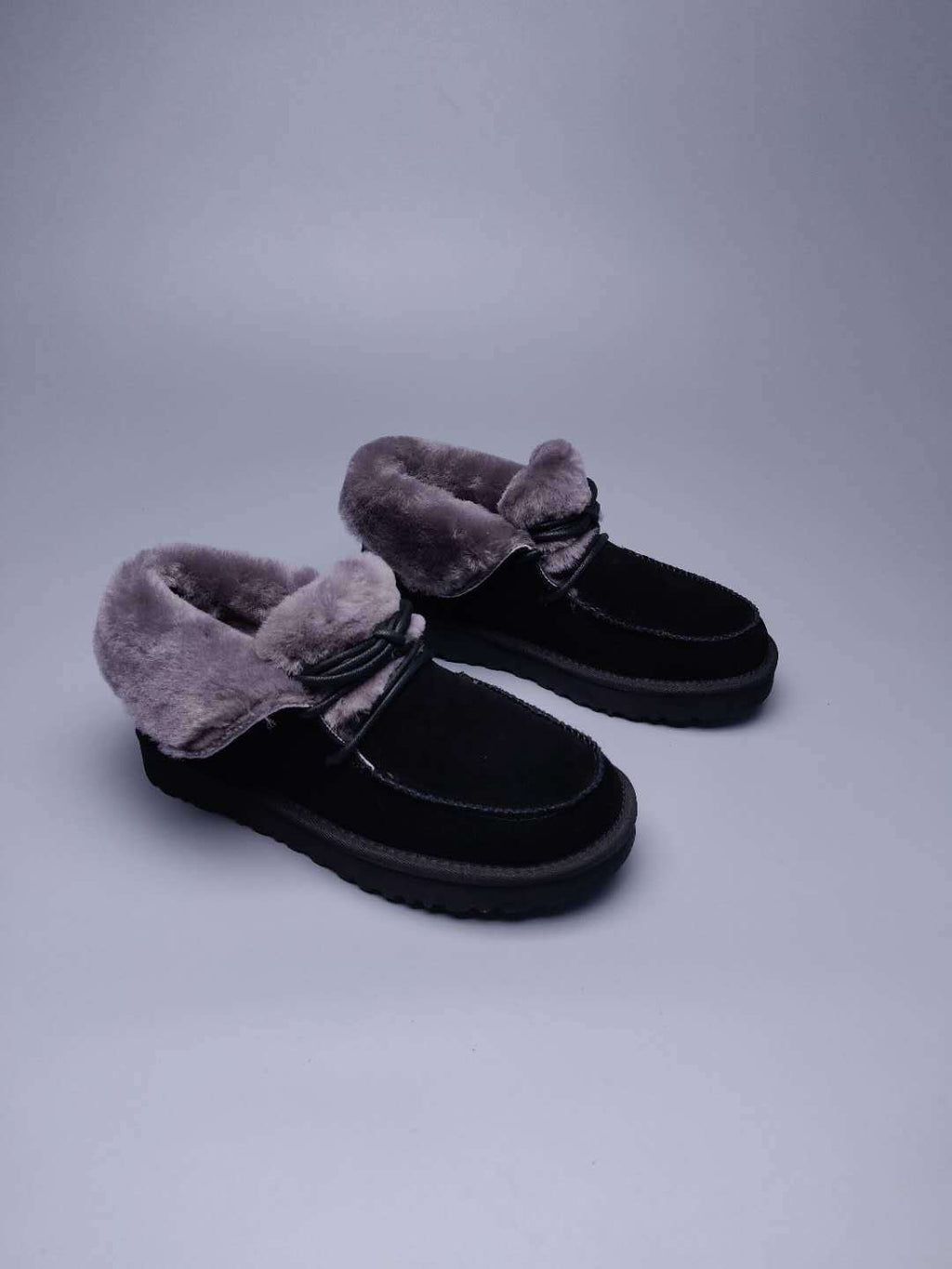 Black Fluffy Cuff Lace-Up Ankle Boots — New Arrival | In Stock