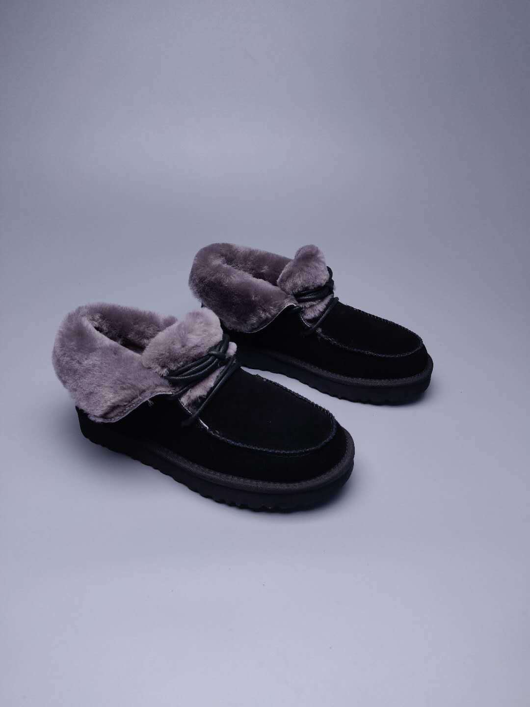Black Fluffy Cuff Lace-Up Ankle Boots — New Arrival | In Stock