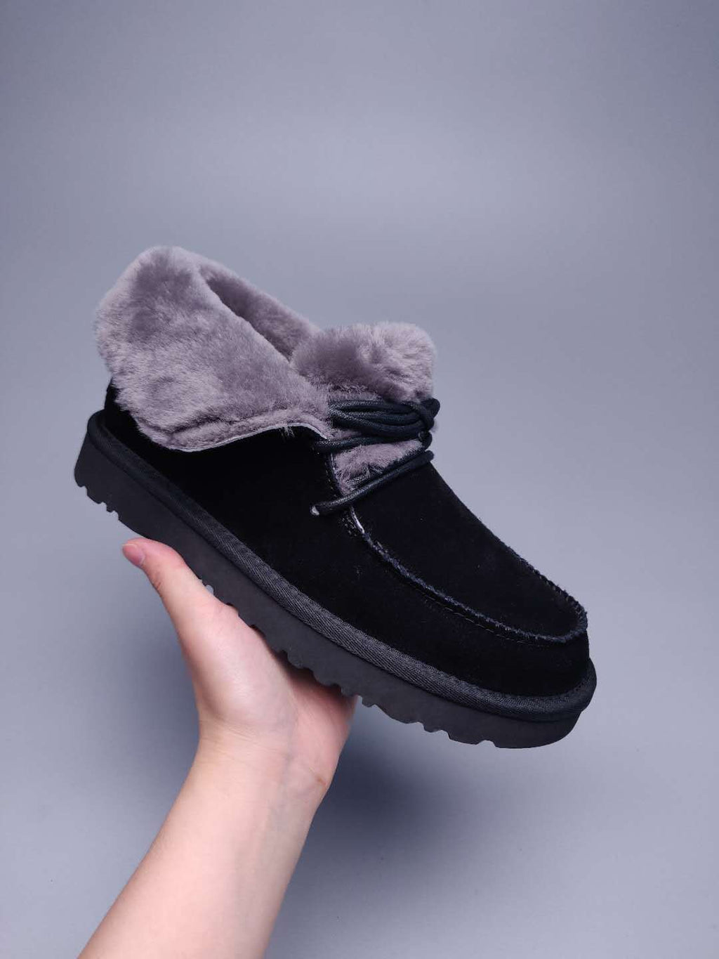 Black Fluffy Cuff Lace-Up Ankle Boots — New Arrival | In Stock