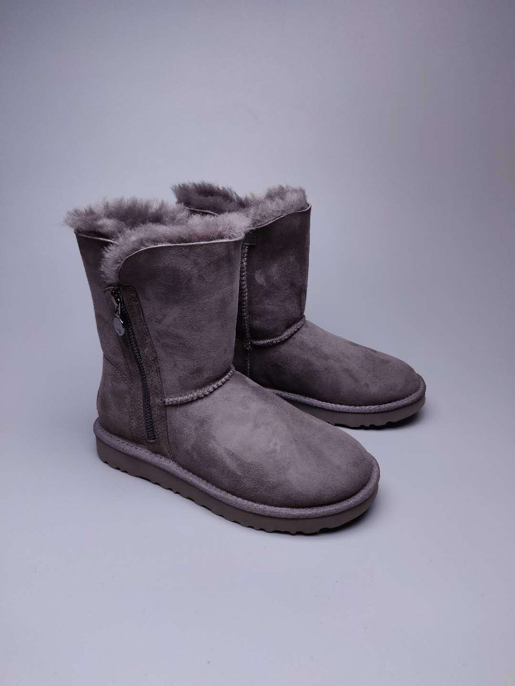 Grey Side Zip Mid-Calf Boots — New Arrival | In Stock