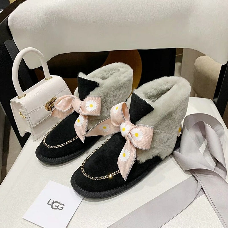 Daisy Chain Ribbon Snow Boot — Black | New Arrival | In Stock