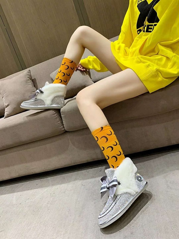 Daisy Crystal Ribbon Snow Boot — Silver White | New Arrival | In Stock