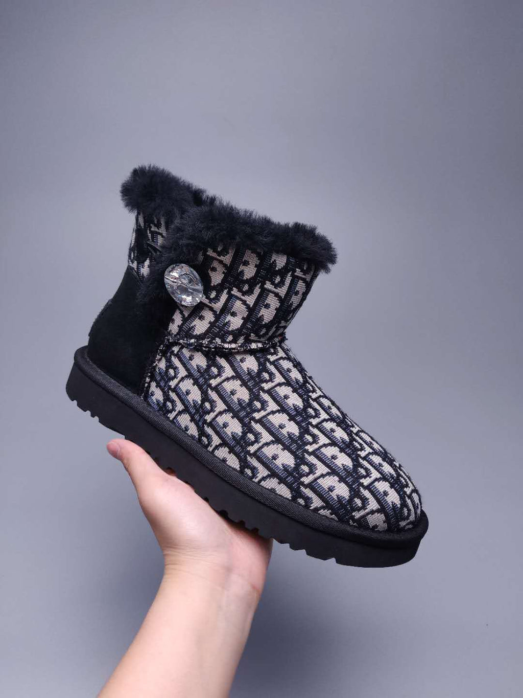 Dior-Inspired Textured Snow Boot — Black | New Arrival | In Stock