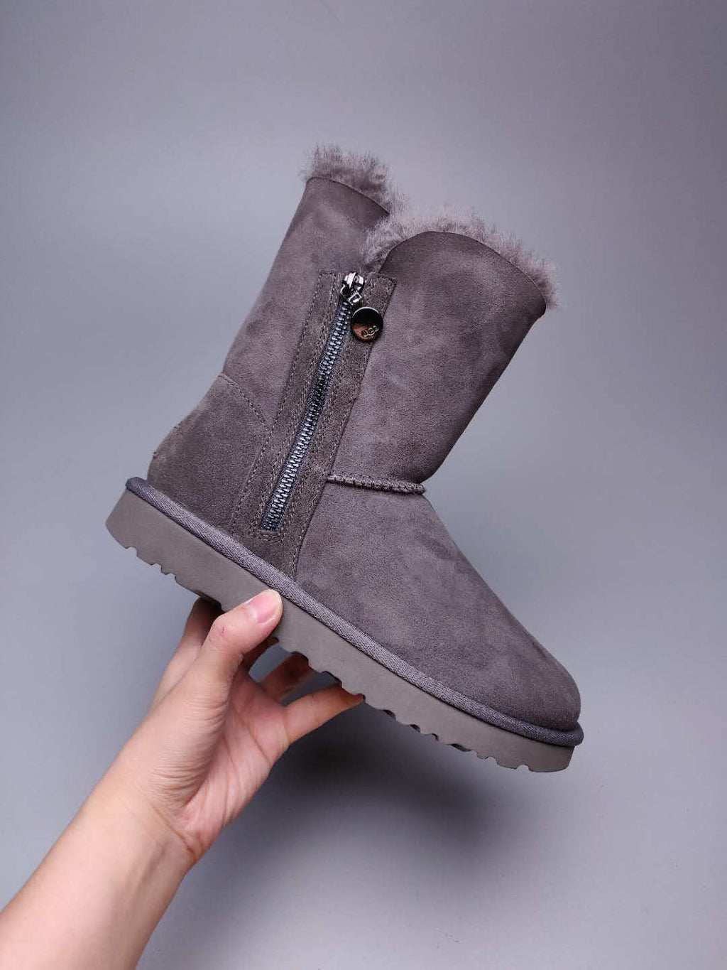 Grey Side Zip Mid-Calf Boots — New Arrival | In Stock