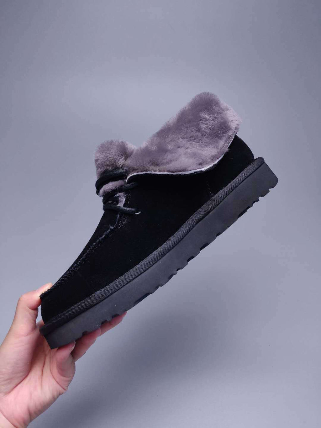 Black Fluffy Cuff Lace-Up Ankle Boots — New Arrival | In Stock