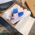 Pink Color-Block Fluffy Platform Sandals — New Arrival | In Stock