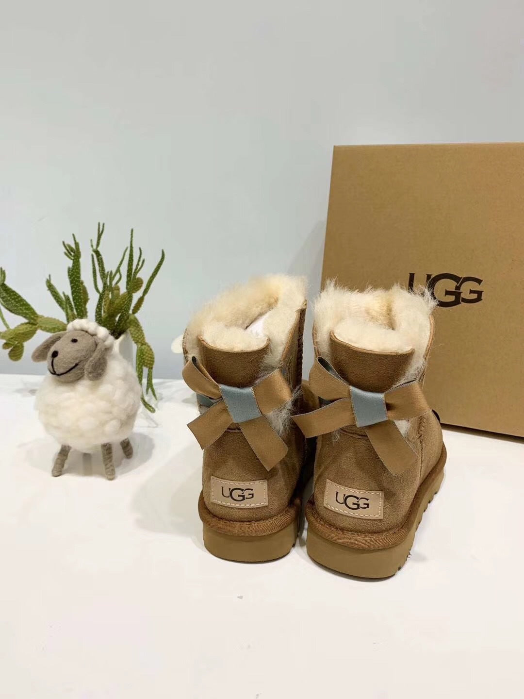 Chestnut Bow Glitter Detail Winter Boots — New Arrival | In Stock