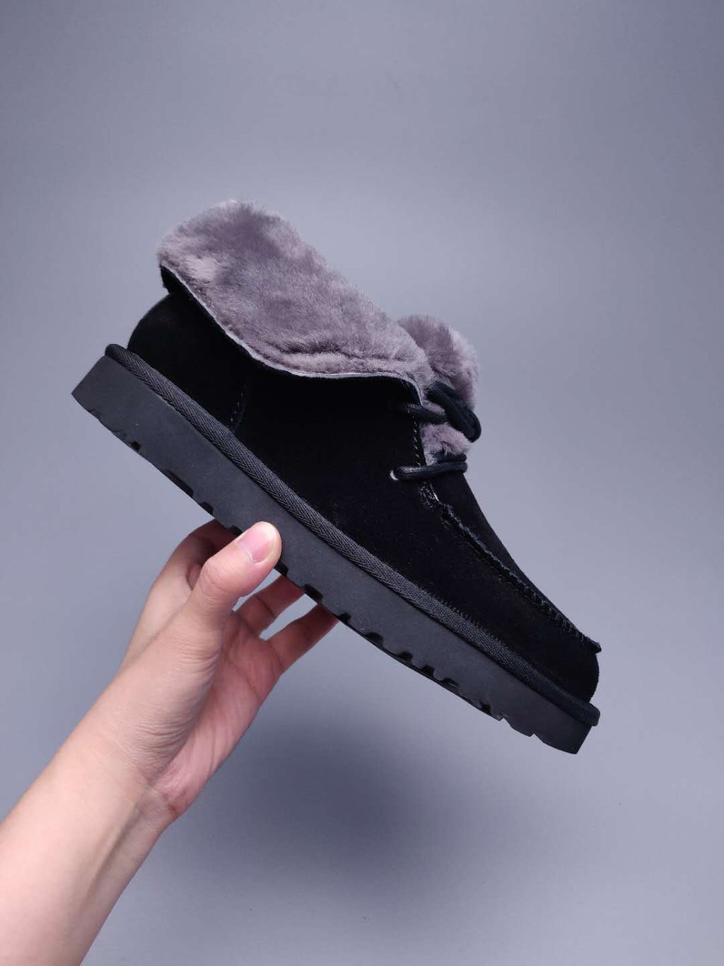 Black Fluffy Cuff Lace-Up Ankle Boots — New Arrival | In Stock