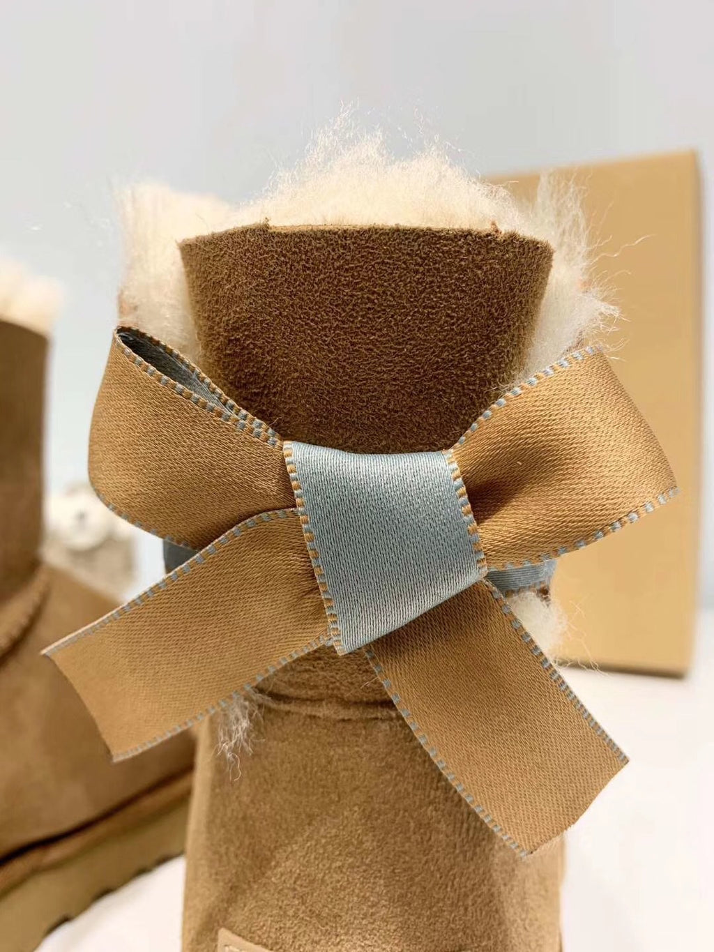 Chestnut Bow Glitter Detail Winter Boots — New Arrival | In Stock
