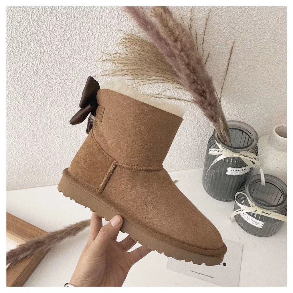 Chestnut Elegant Bow Detail Ankle Boots — New Arrival | In Stock