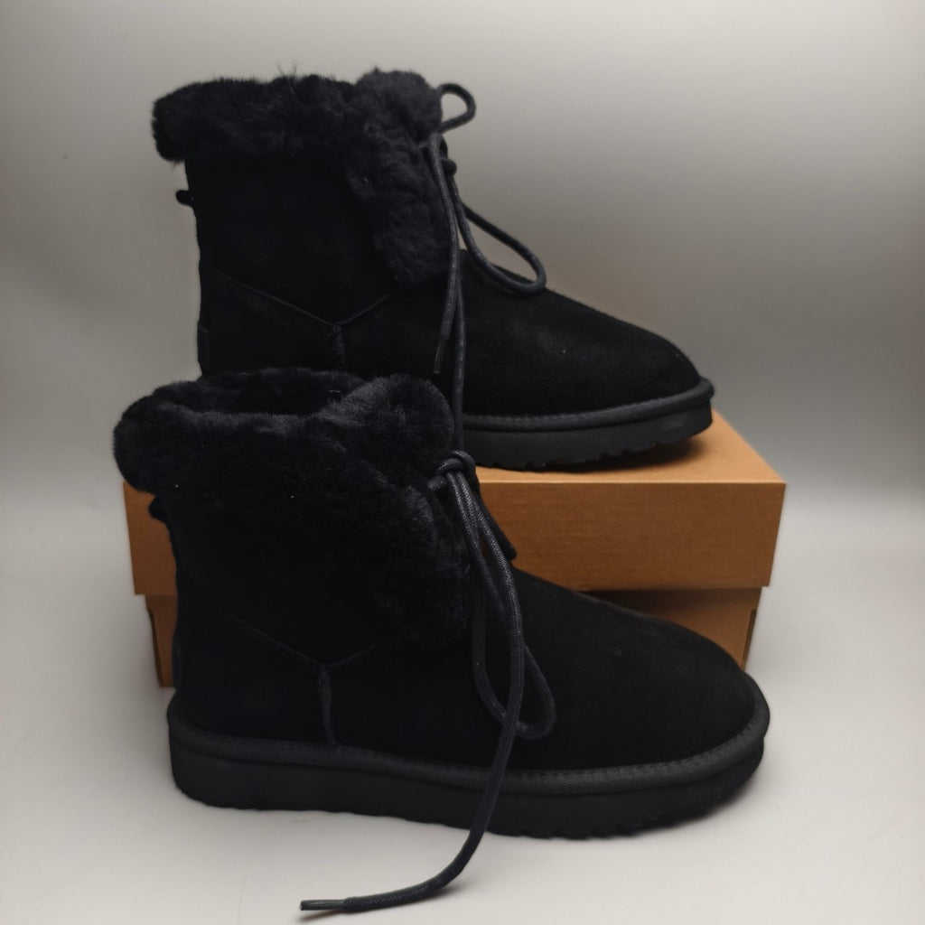 Black Mid-Top Lace-Up Casual Sneakers — New Arrival | In Stock