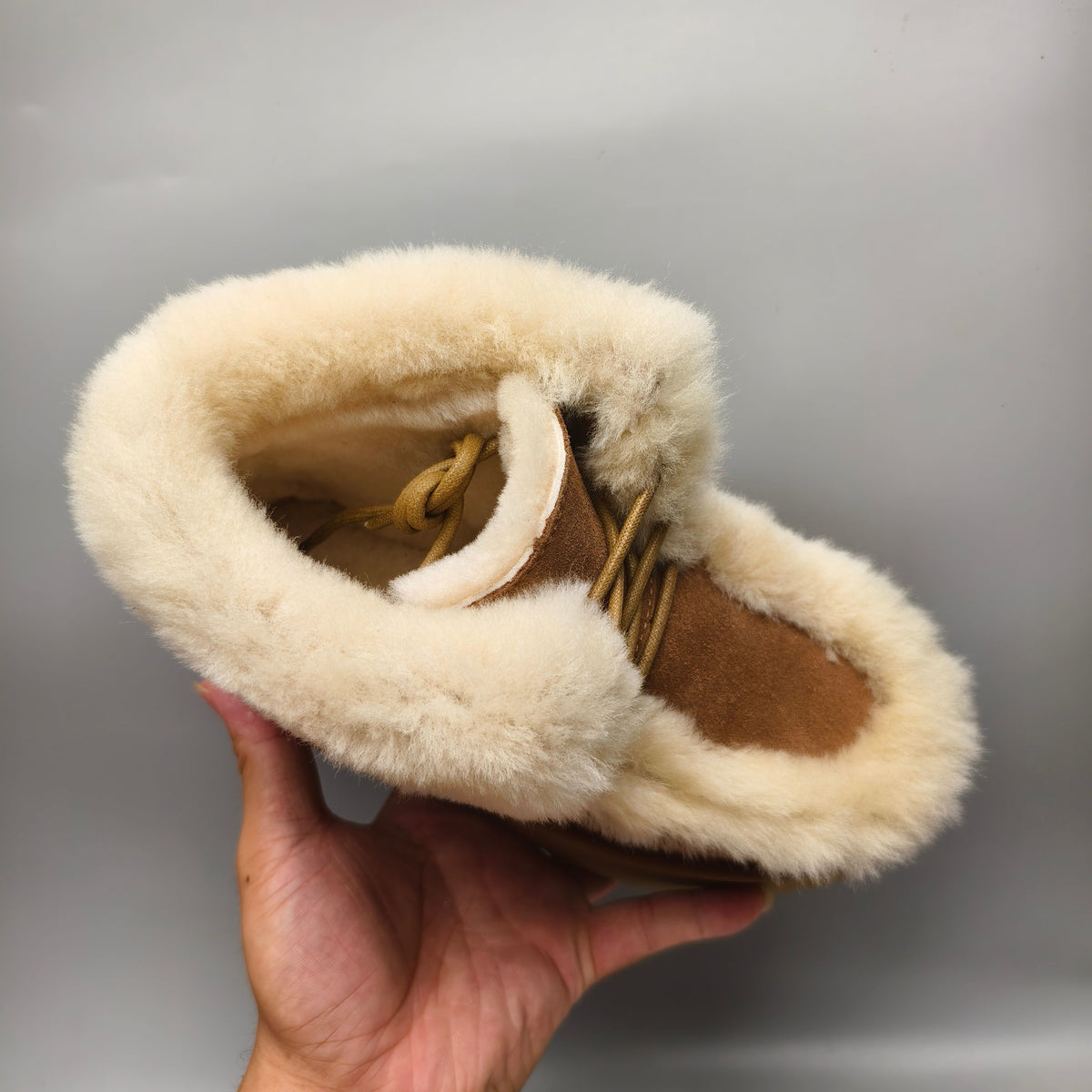 Chestnut Fluffy Lace-Up Wedge Ankle Boots — New Arrival | In Stock