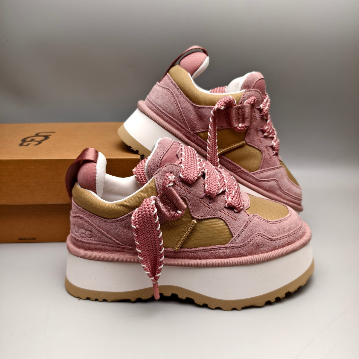 Pink Chunky Sole Dad Sneakers — Lace-Up | New Arrival | In Stock