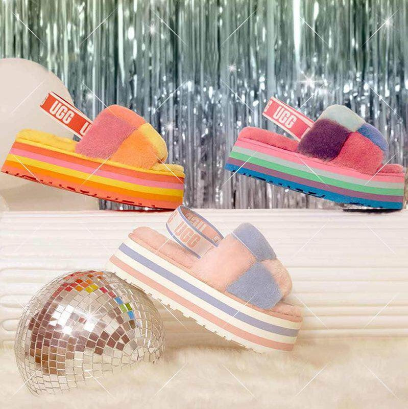 Yellow Color-Block Fluffy Platform Sandals — New Arrival | In Stock