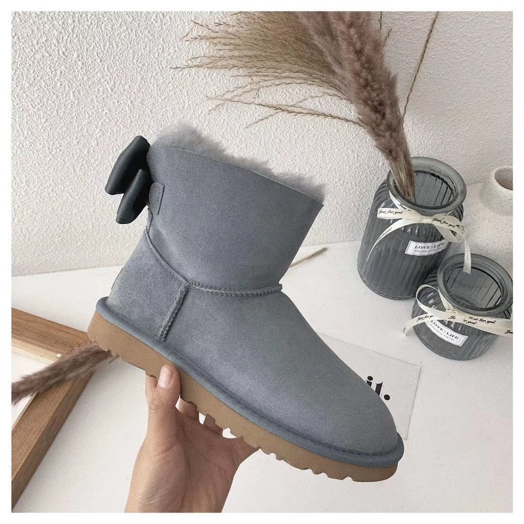 Grey Elegant Bow Detail Ankle Boots — New Arrival | In Stock