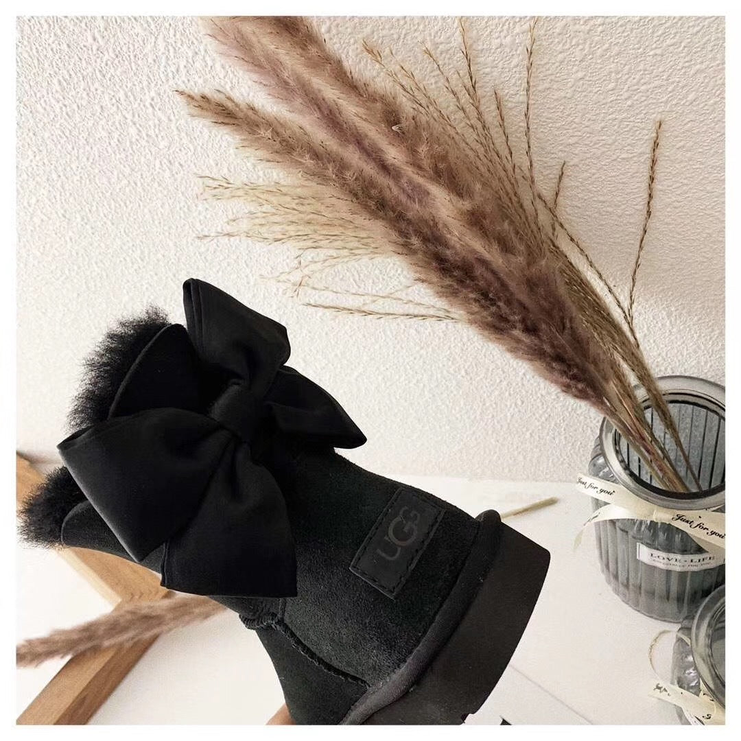 Black Elegant Bow Detail Ankle Boots — New Arrival | In Stock