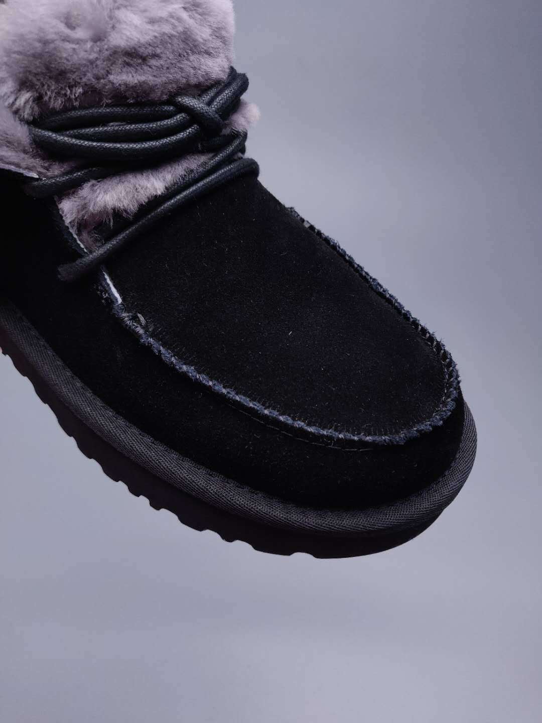 Black Fluffy Cuff Lace-Up Ankle Boots — New Arrival | In Stock