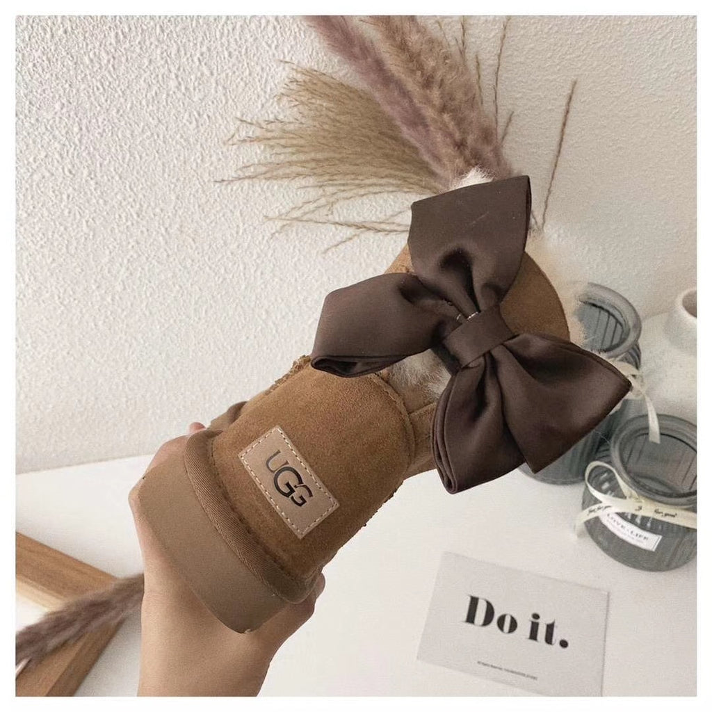 Chestnut Elegant Bow Detail Ankle Boots — New Arrival | In Stock