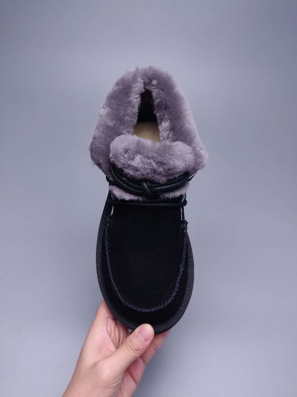 Black Fluffy Cuff Lace-Up Ankle Boots — New Arrival | In Stock