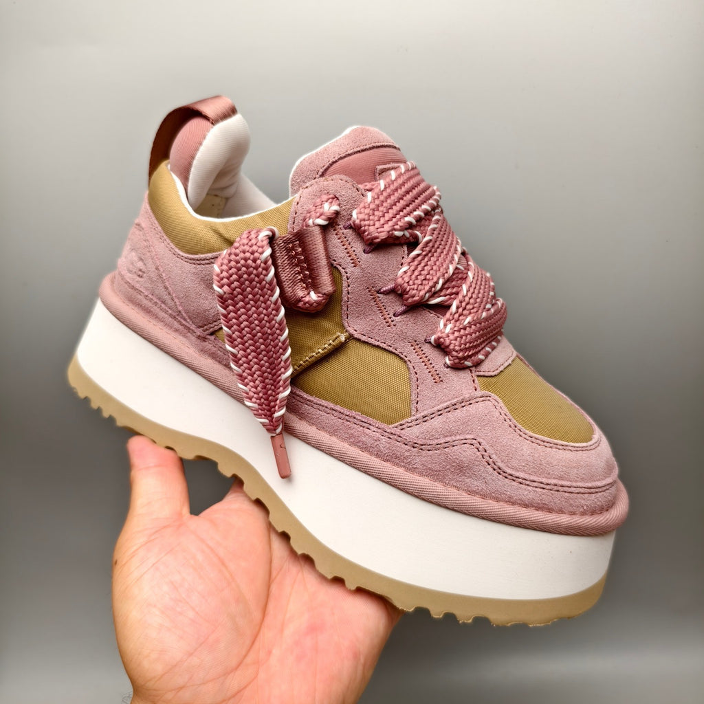 Pink Chunky Sole Dad Sneakers — Lace-Up | New Arrival | In Stock